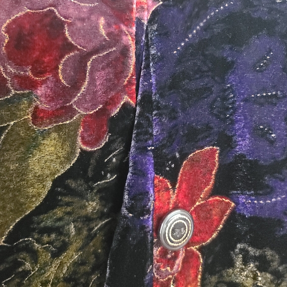 Vintage White Stag Floral Print Velvet Jacket size Small - Picture 7 of 7